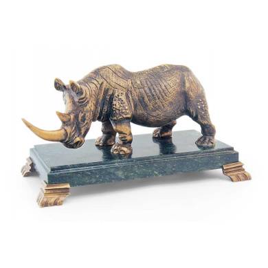 Статуэтка "Носорог" на постаменте из змеевика