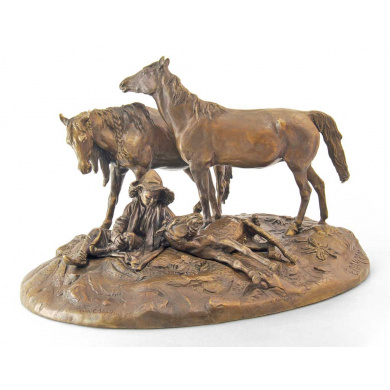 Бронзовая скульптура "Две лошади на отдыхе"
