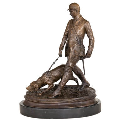 Бронзовая скульптура "Охотник с собакой"
