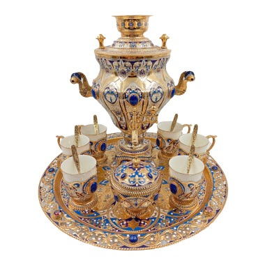 Самовар с сервизом лазуритовый