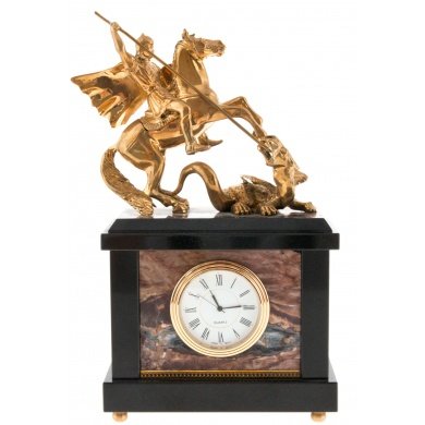 Часы из яшмы со статуэткой "Георгий Победоносец"