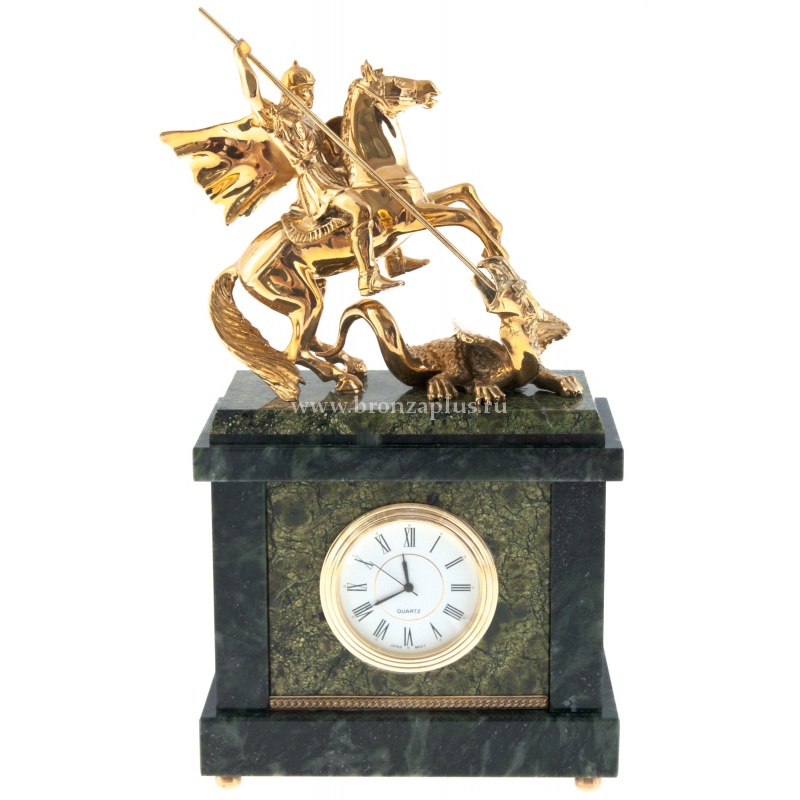 Настольные часы "Георгий Победоносец" из змеевика